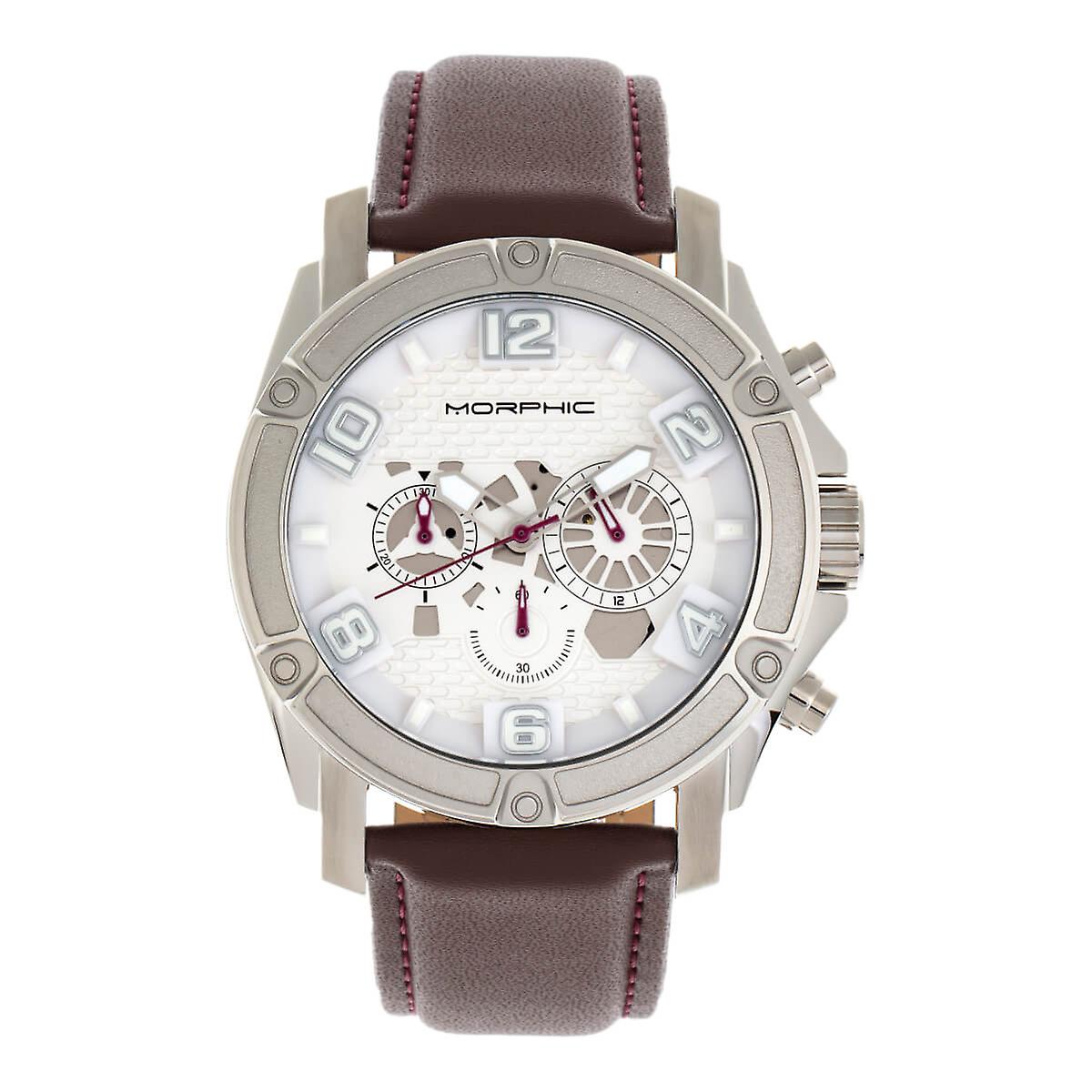 Morphic M73 serien Chronograph läderarmband klocka - Silver