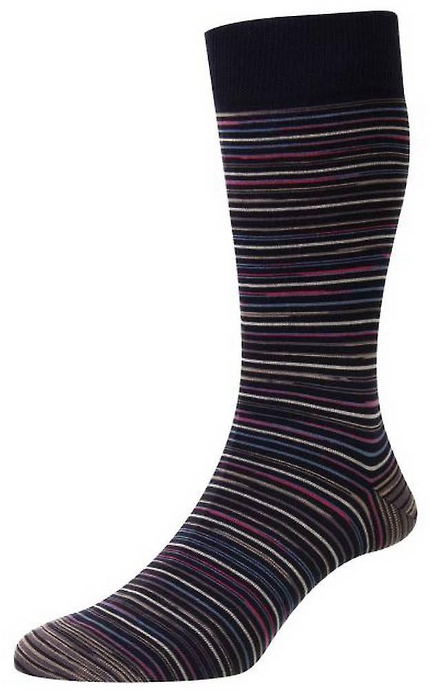 Pantherella Atolla Multi Stripe Space Dye Organic Cotton Socks - Navy/Pink