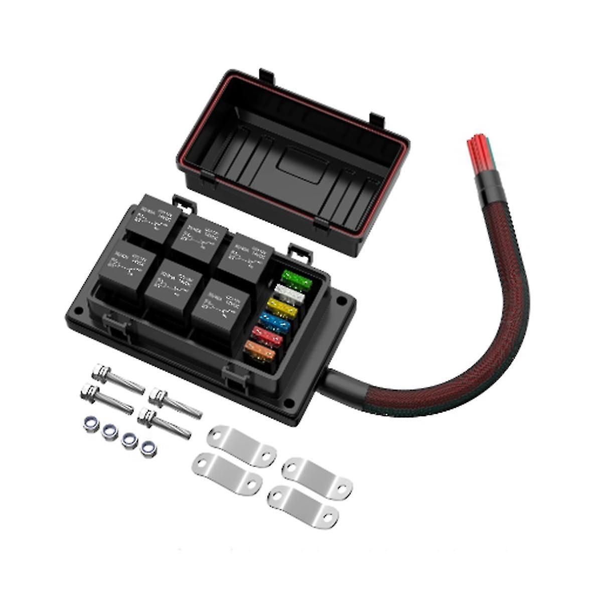 Relay Box 12v with 6 Pcs 4 Pin Relays and 6 Pcs Atc/ Blade Fuse Pre-wired Relay Box with Relay Kit