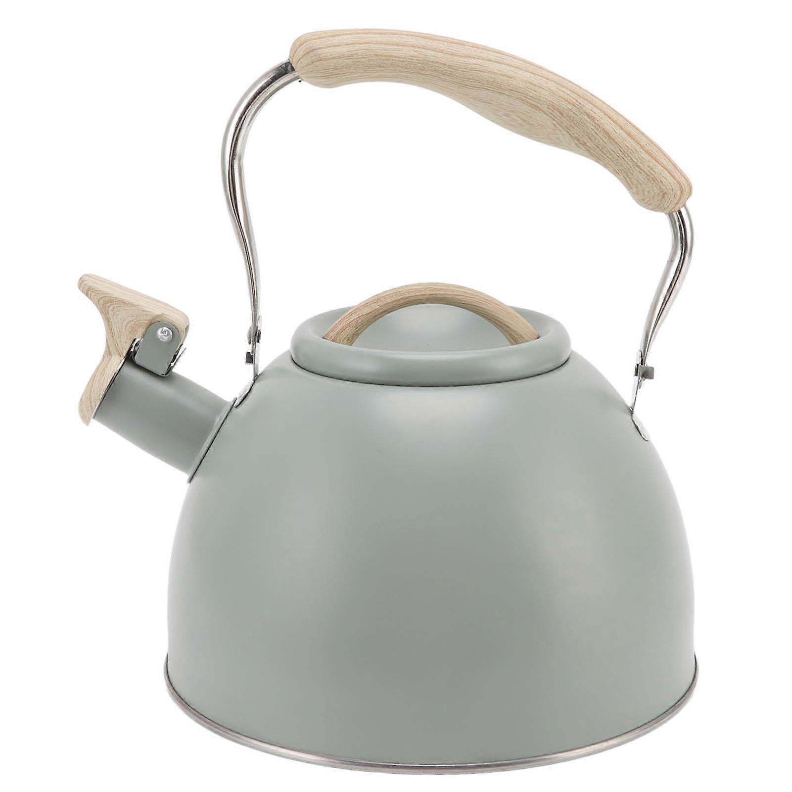 Whistling Teapot 3L Light Green Flat Bottom Stainless Steel Engineering Plastic Handle Tea Kettle for Home