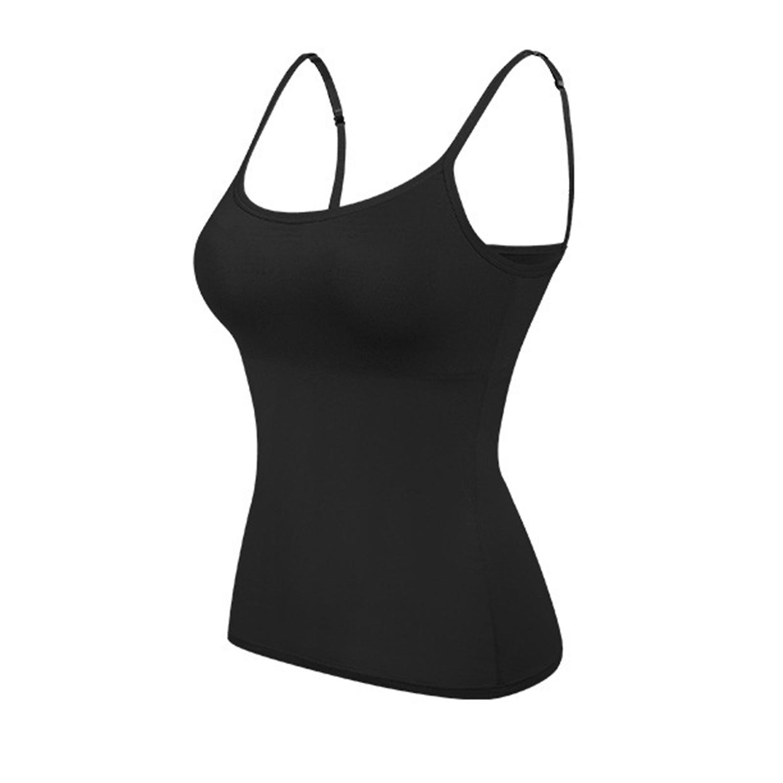 Womens Modal Padded Built-in-Bra Tanks Tops Crew Neck Wireless Bra Camisole Casual Slim-Fit Shirts Tee Plus Size