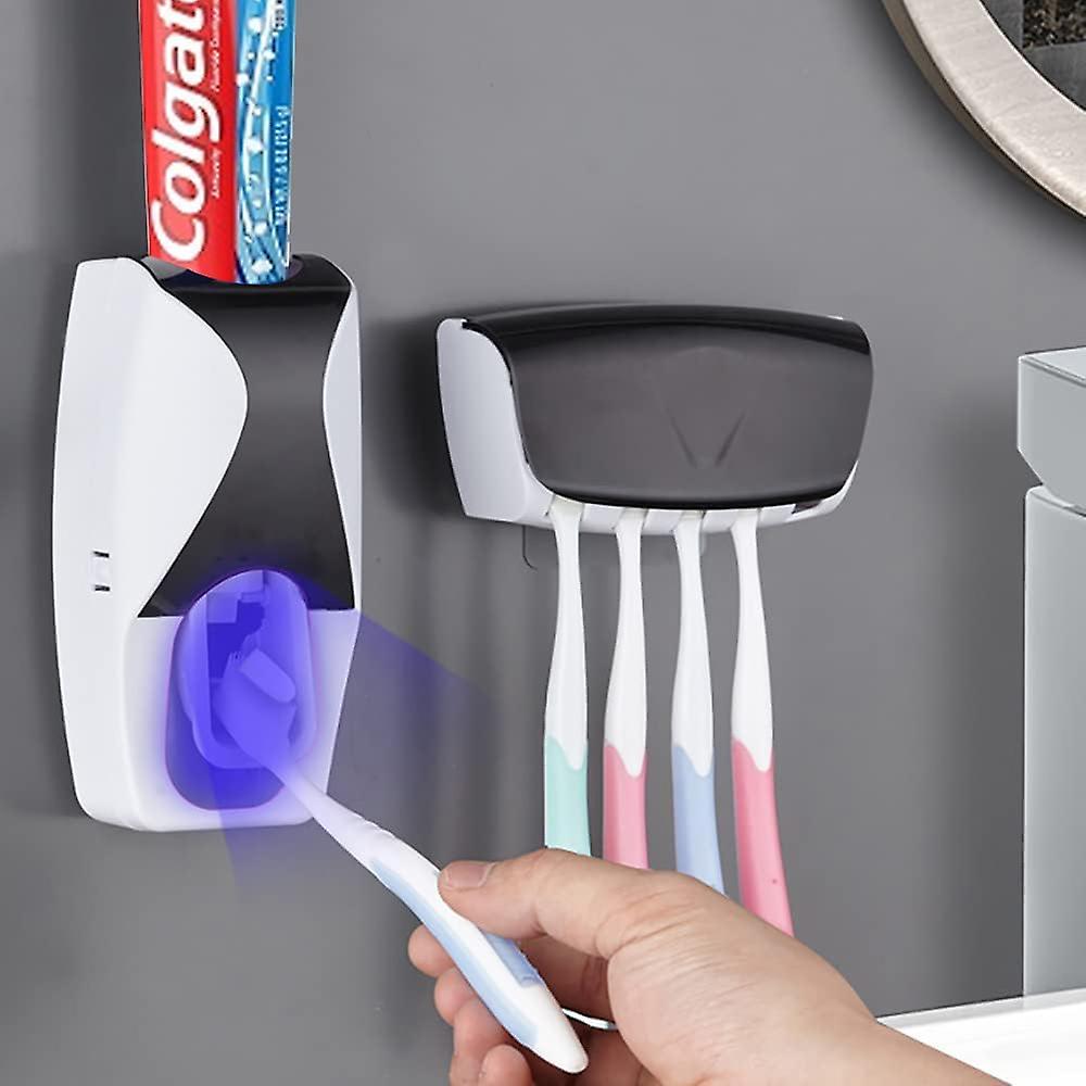 2pcs Automatic Toothbrush Dispenser Wall Mount Toothpaste Squeezer