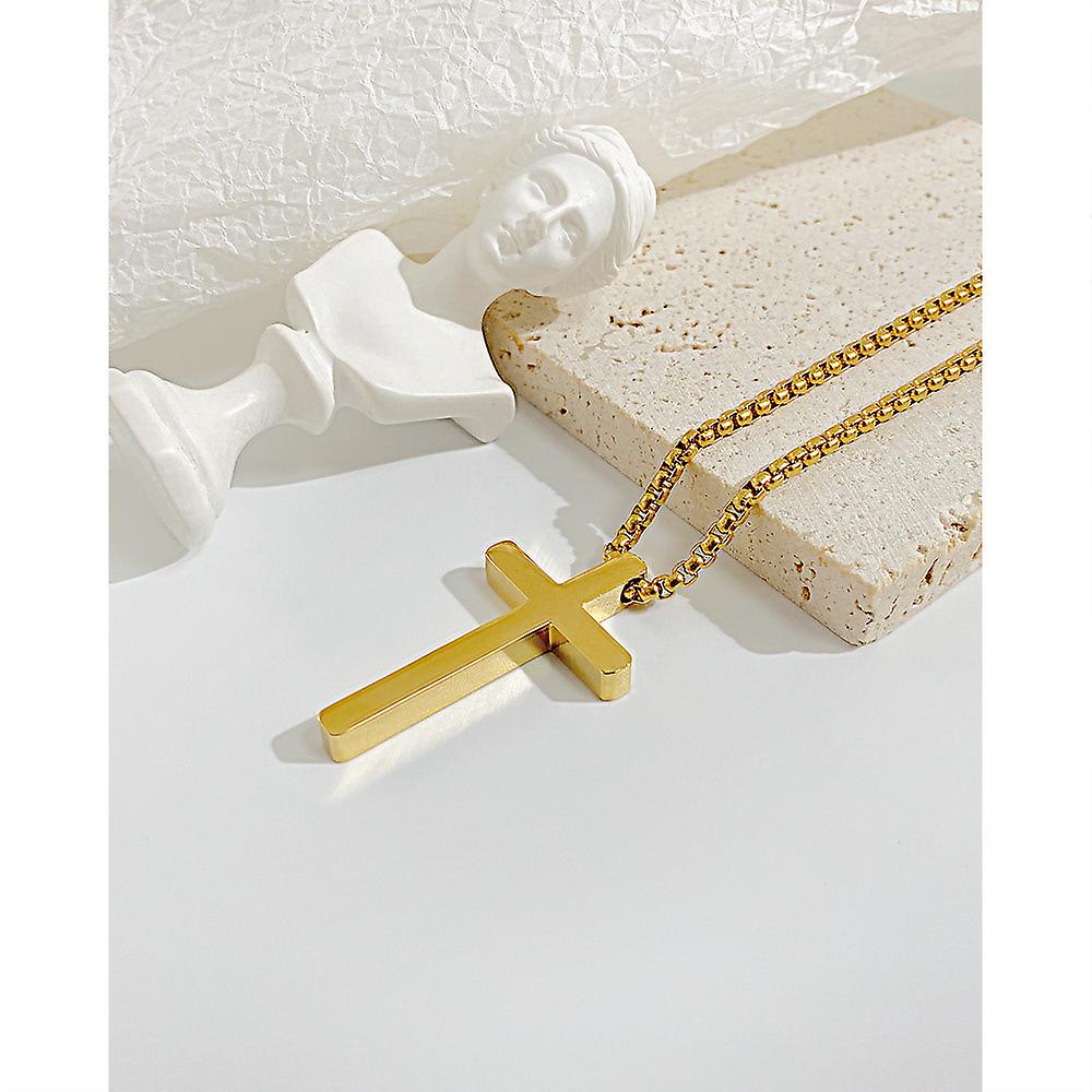 70 cm Long Necklace with Cross Pendant Men's Cross Necklace  Stainless Steel Silver-Plated Necklace for Men