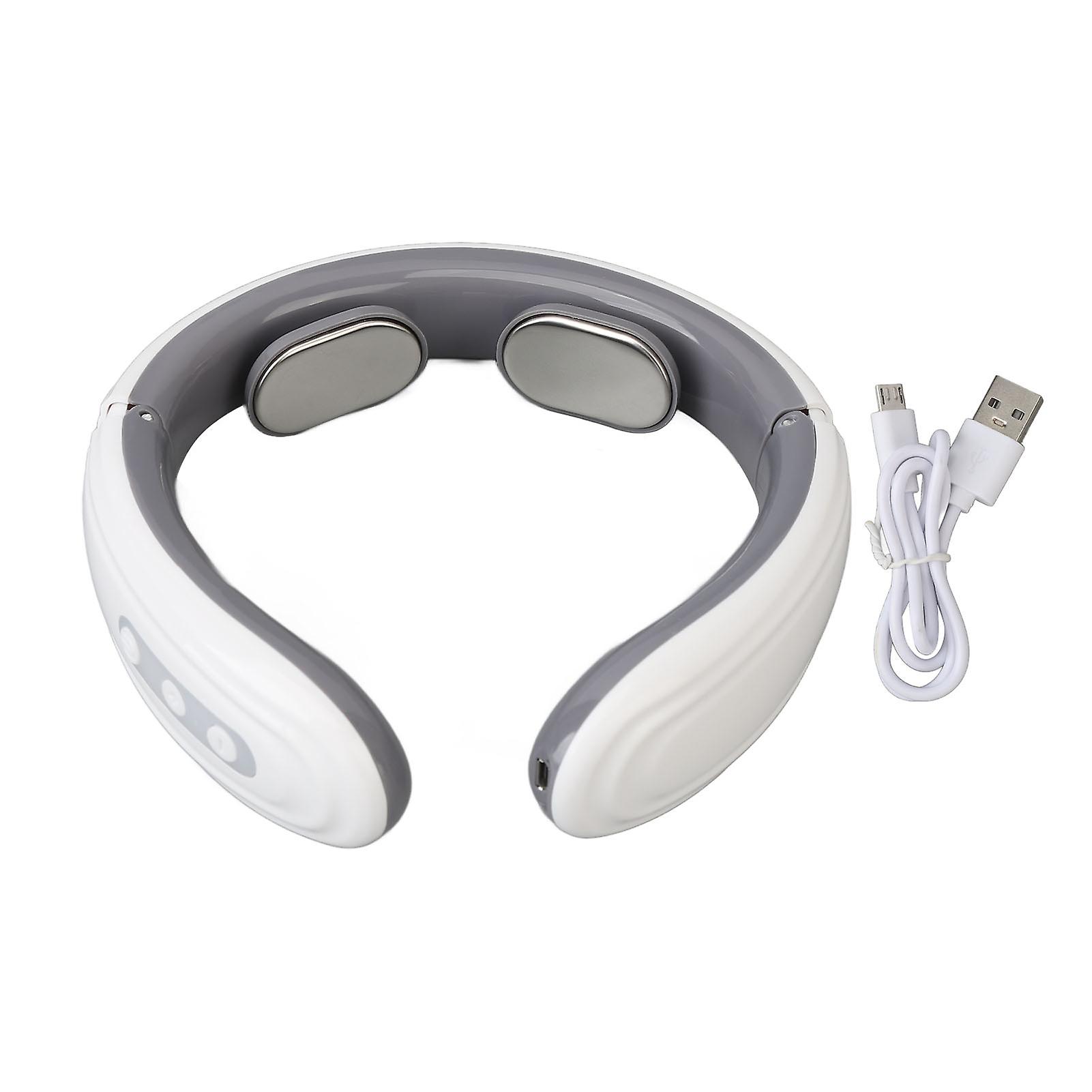 TENS Neck Massager with Heating, 9 Speeds, Vibration, Rechargeable, Electromagnetic Pulse, White