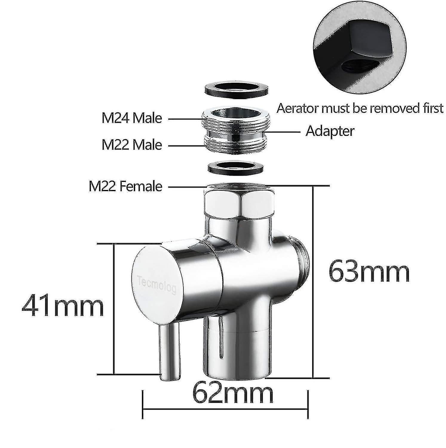 Brass Sink Valve Diverter Faucet Diverter, Faucet Adapter Three Way Faucet Diverter Valve, Chrome Pl