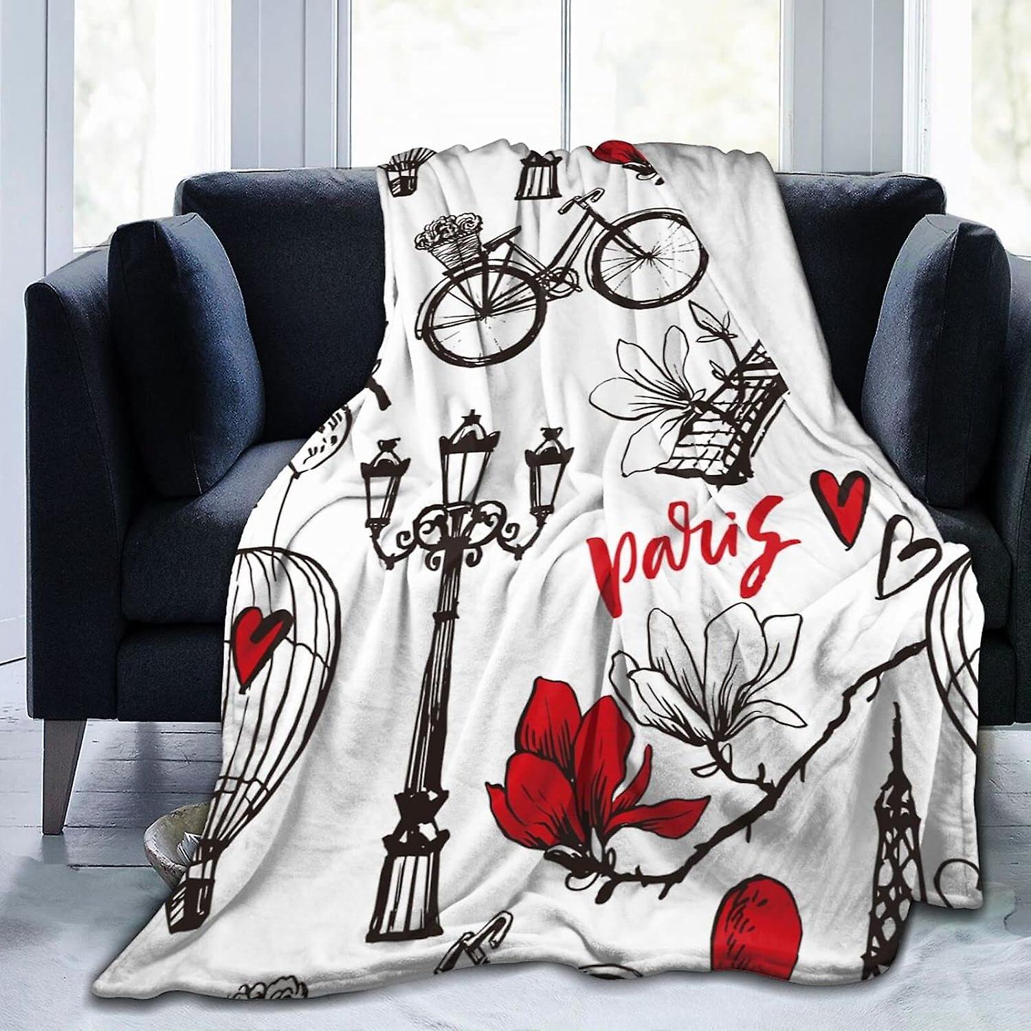 Throw Blanket Eiffel Tower Flannel Blanket Soft Comfortable Throw Blanket Washable for Bed Sofa