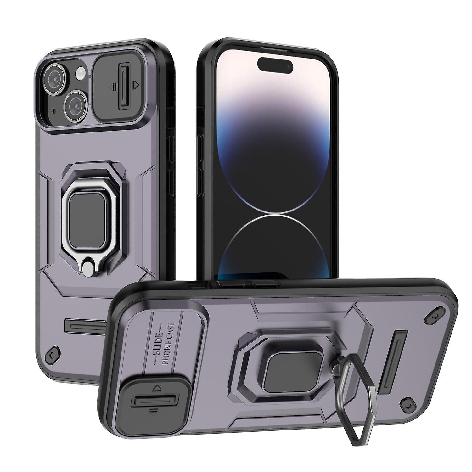 For iPhone 15 iPhone 14 Plus Pro Max Case with Stand, Slide Camera Lens Protection and Built in 360 Rotatable Ring Holder