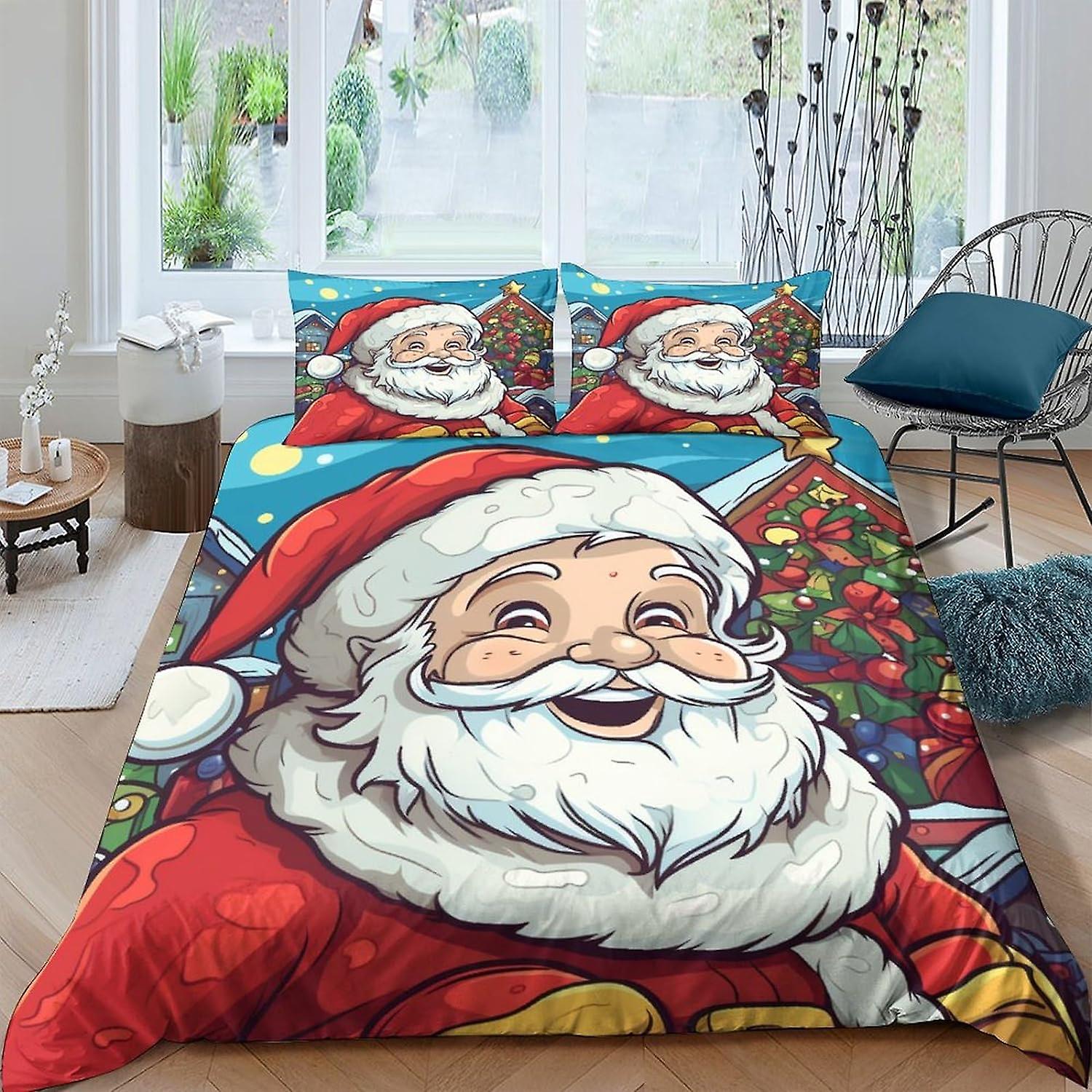 VCLUST Santa Claus 3D-tryck sängkläder, med örngott, påslakanset mjuk mikrofiber 3 delar, påslakan med dragkedja täcke för annons