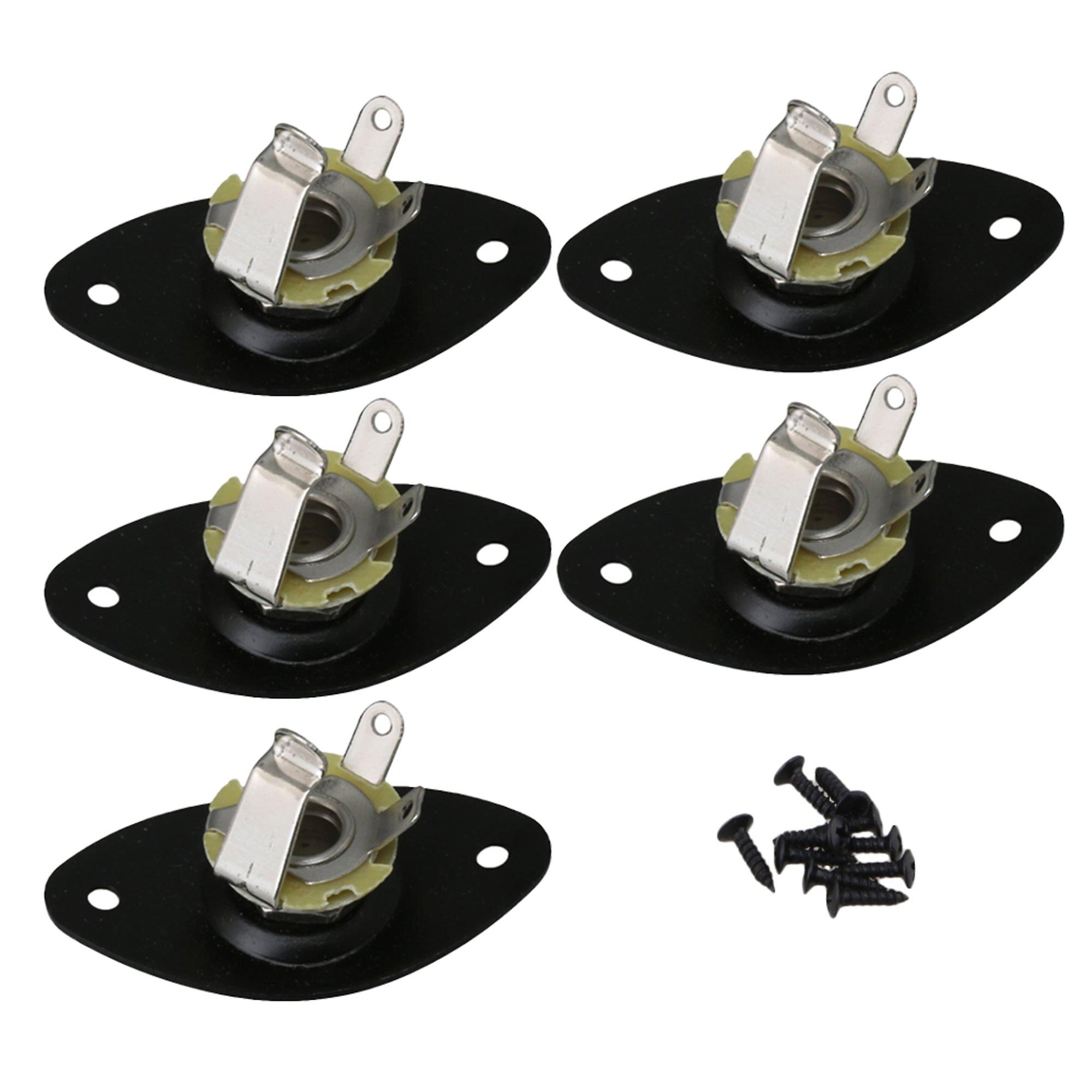 5PCS Black Metal Guitar Output Oval Plate with Jack Socket for Guitar