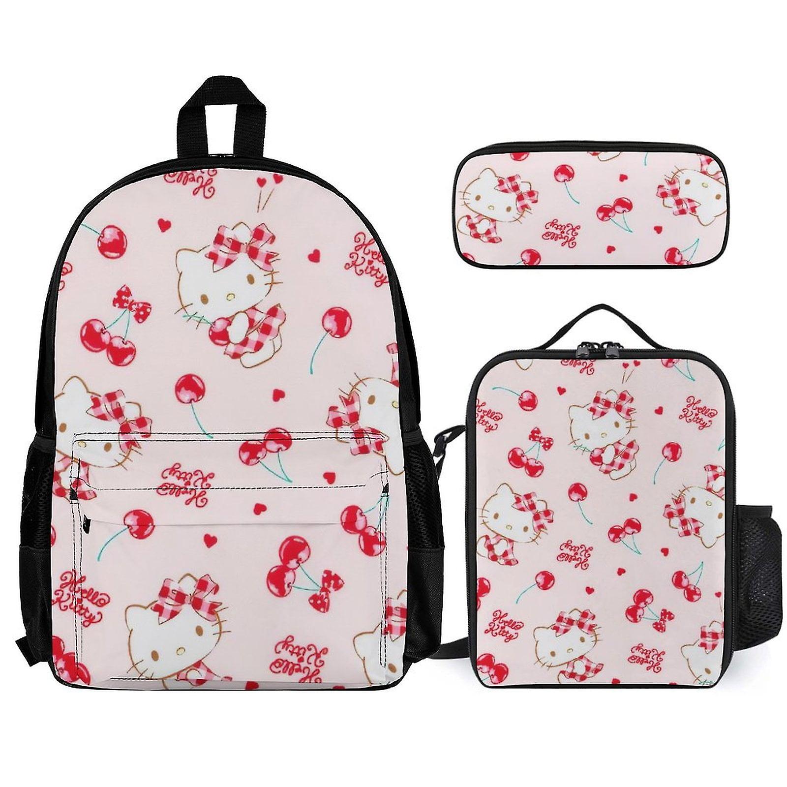 Hello Kitty Backpack Set, Backpack with Lunch Box And Pencil Case 3pcs Set