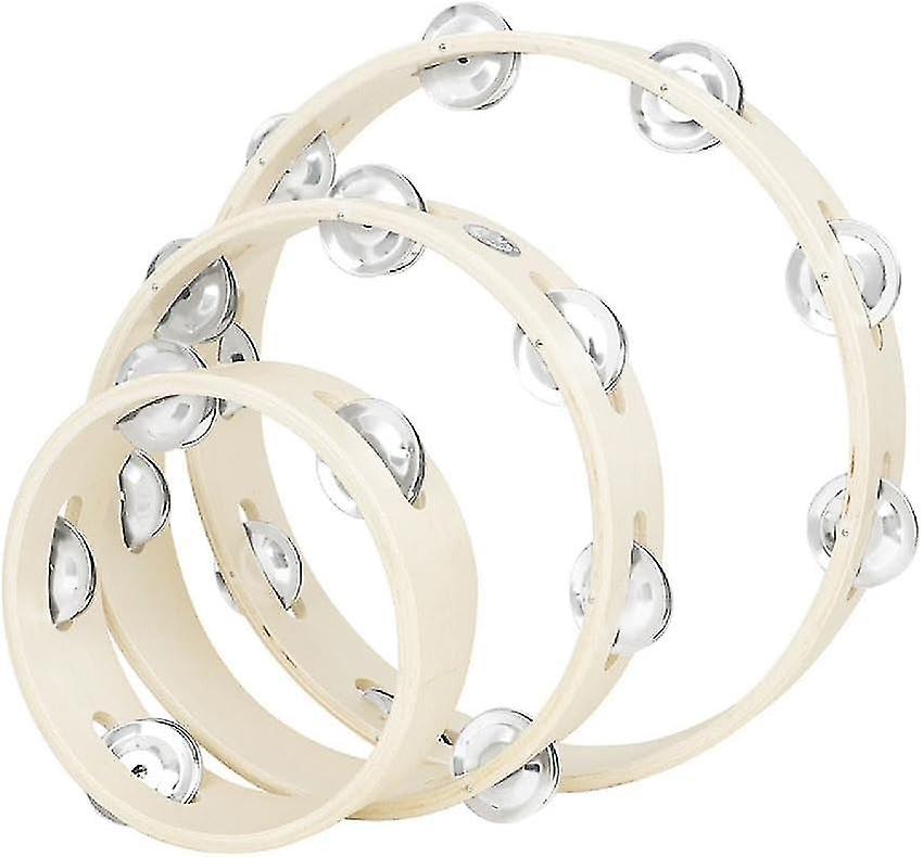 Wood Handheld Round Tambourines Percussion Bells - 3-Piece Set