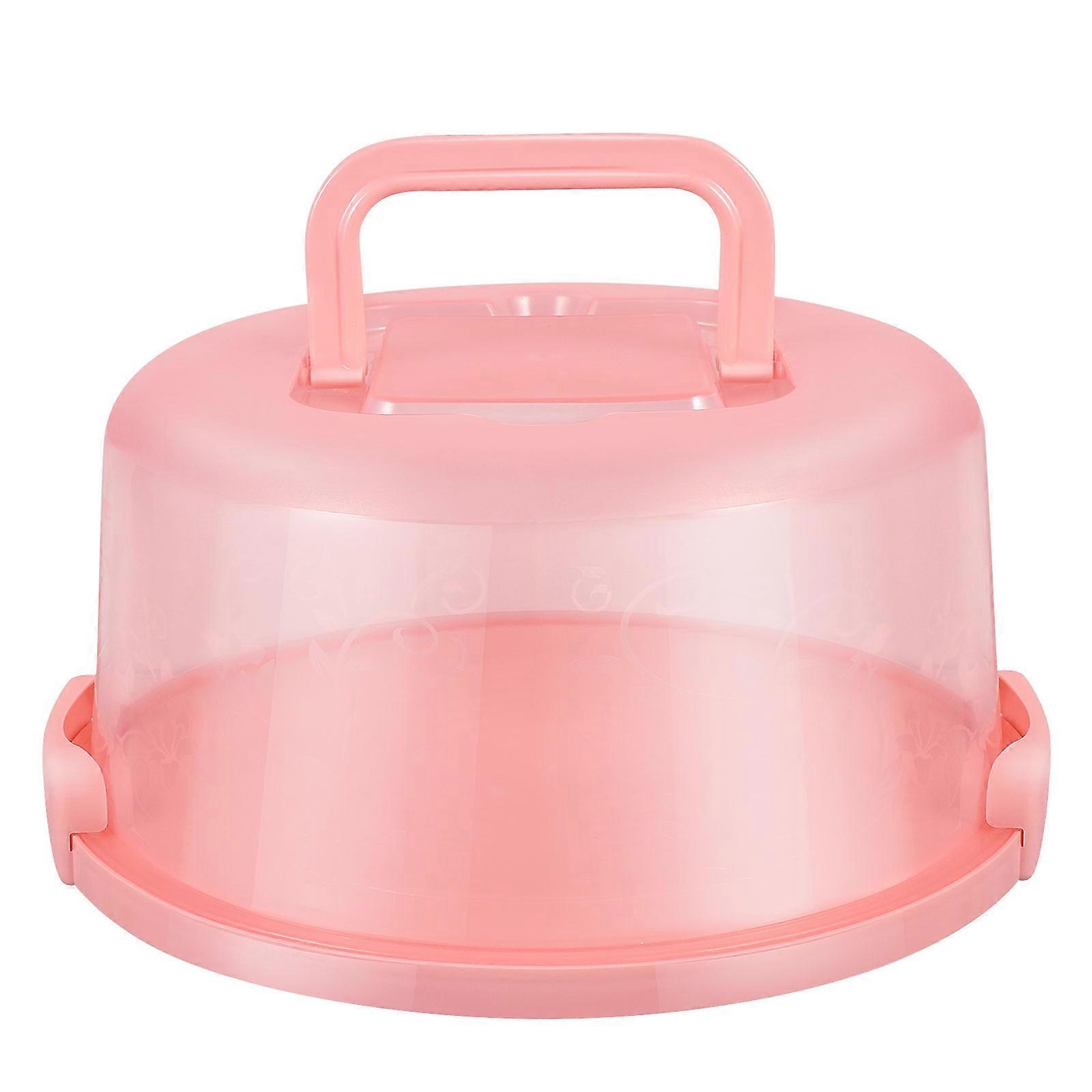 Hemoton Round Cake Carrier with Handle Portable Handy Cupcake Holder Tray Pie Saver Fresh Keeping Food Cover Box for Cakes Cookies Pies (Pink)