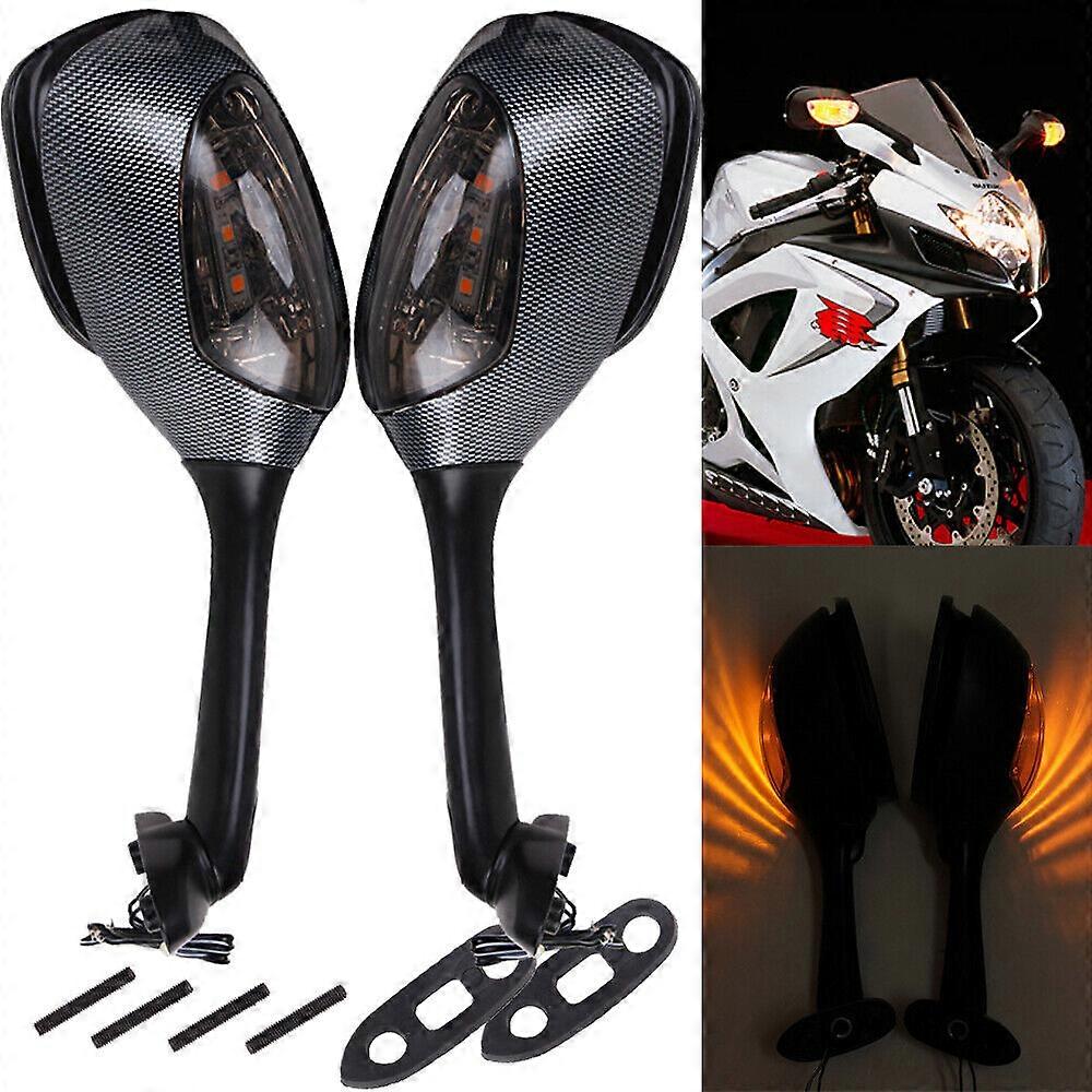 Motorcycle Carbon LED Turn Signal Rearview Mirrors For Suzuki GSXR 1000 750 600 w11848719