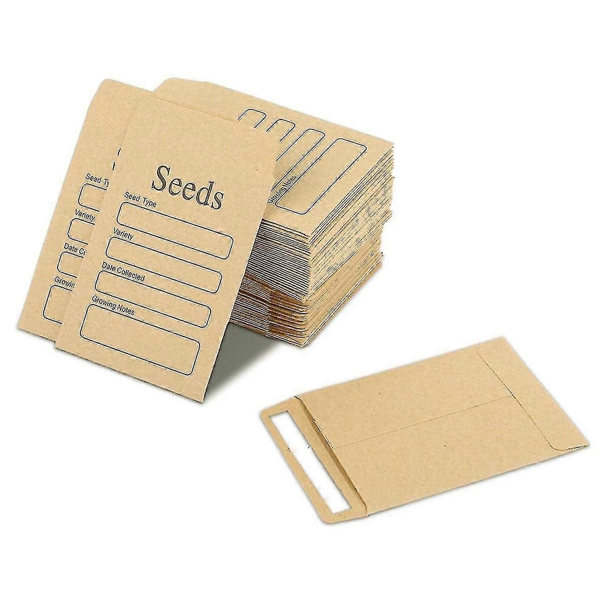 100 Pcs Seed Envelopes 3.54 x 2.36 Inch Brown Kraft Paper Packets Resealable Self Sealing Packets-AT_Sep
