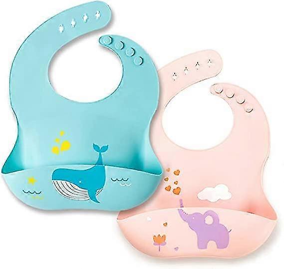 Silicone Baby Bibs - Set Of 2 - Soft, Waterproof And Easily Wipe Clean