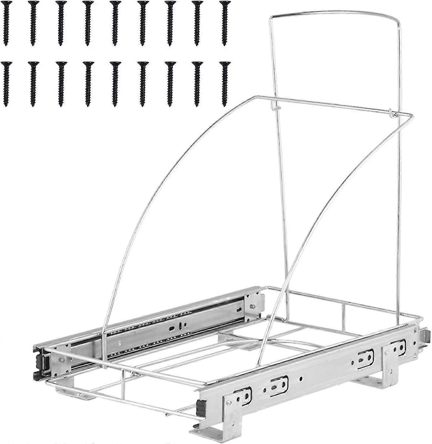 Under Cabinet Single Sliding Trash Can Rack - 7.6 Gallons Pullout Shelf For Garbage Bin Under Counter - Pull Out Trash Can Slides - Heavy-duty Steel F