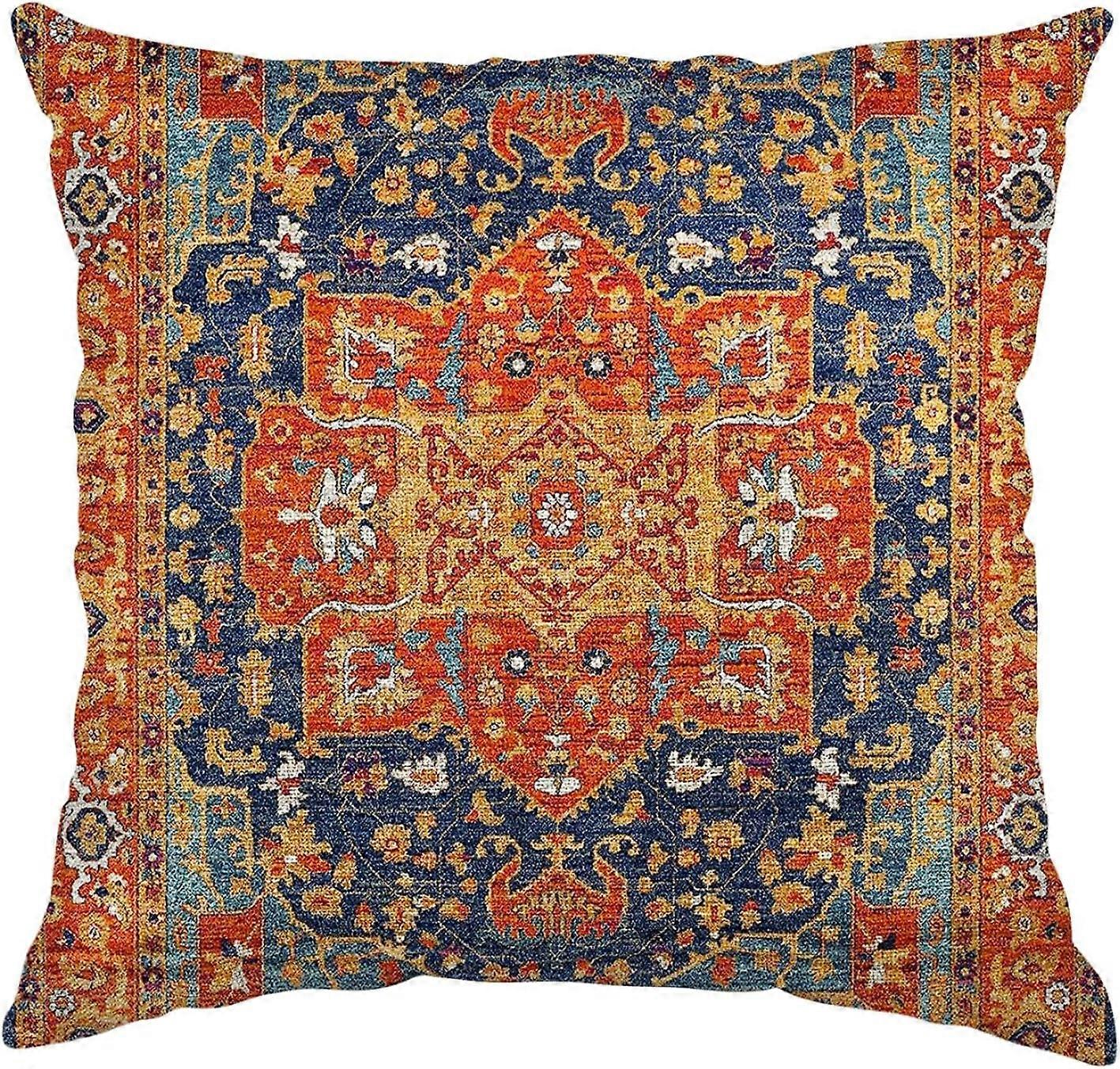 غطاء وسادة رمي فارسي 16 × 16 بوصة × 16 بوصة ، غطاء وسادة بوهو خمر غطاء وسادة مربع عرقي لتزيين أريكة سرير المنزل ، أكياس وسادة زخرفية برتقالية زرقاء