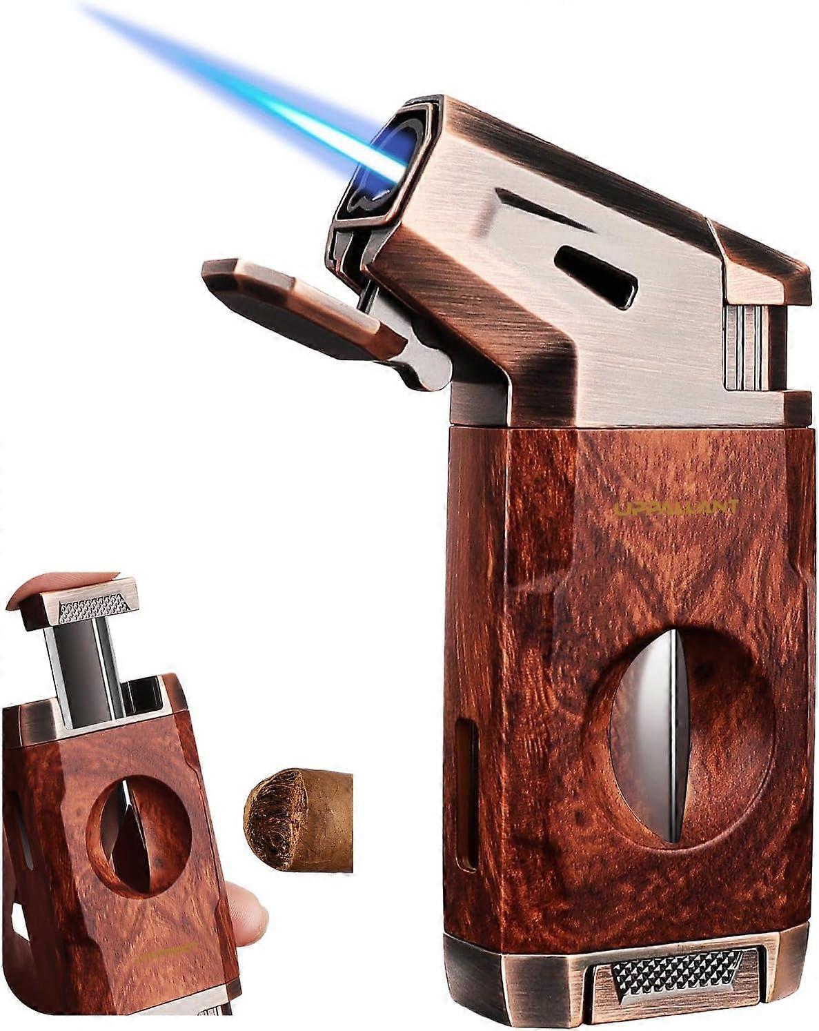Torch Cigar Lighter With Windproof Jet Flame, Built-In V Cigar Cutter, Christmas Box, Refillable Butane Torch Lighter, Integrated Smoke Lighter, Candl
