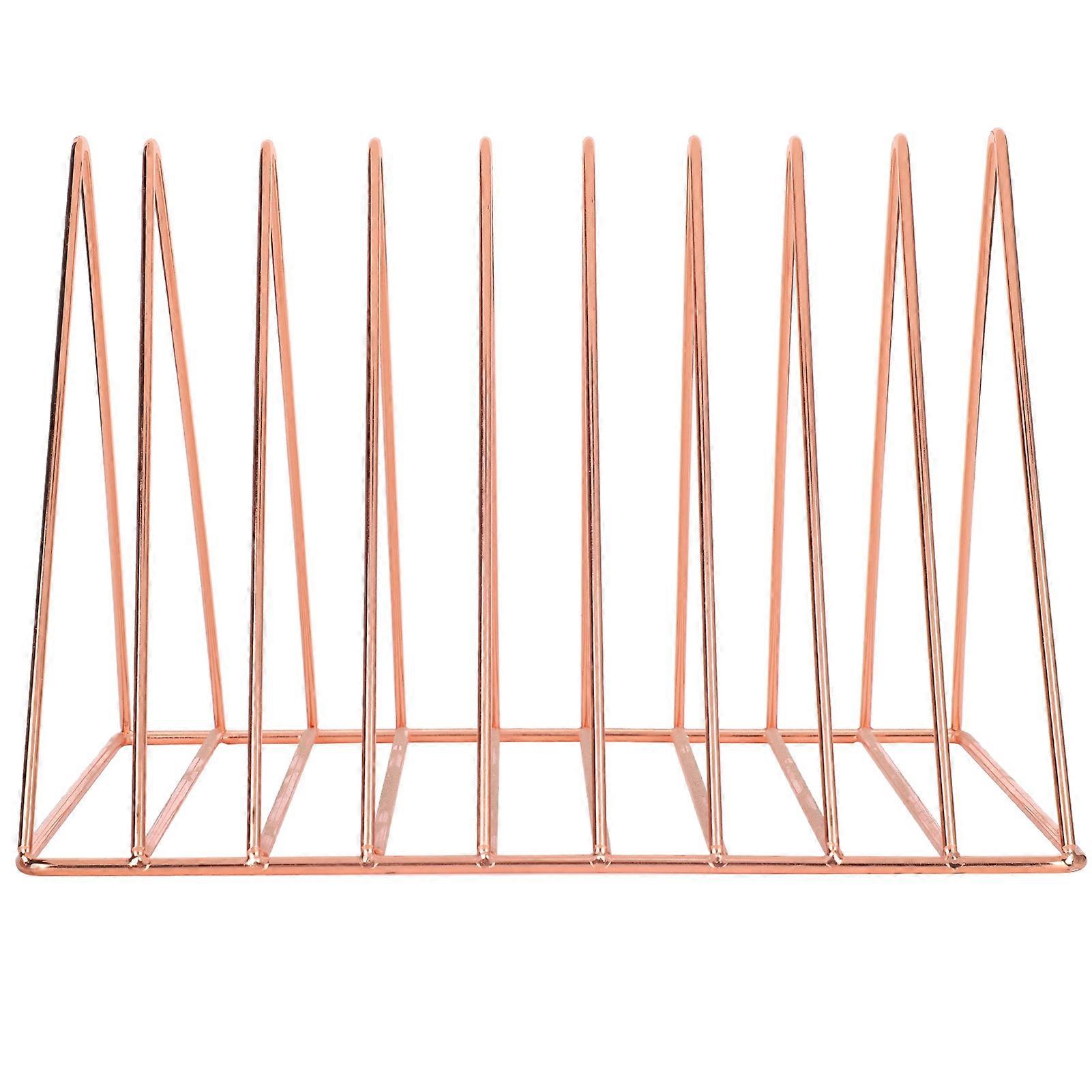 Triangle Book Shelf Metal Rose Gold Desk Books File Storage Rack Desktop Bookshelf