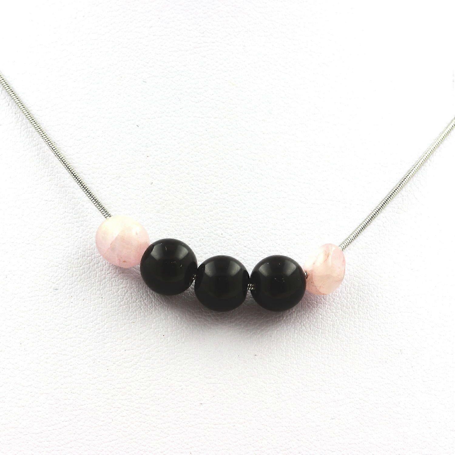 8mm Black Agate + Kunzite Beaded Necklace from Brazil