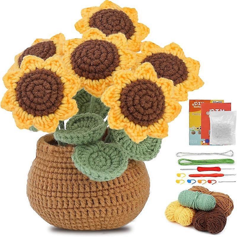 BUDDUR Sunflower Potted Plant Crochet Knitting Kit With Crochet Hook And Instruction For Beginners Doll Making Materials Package