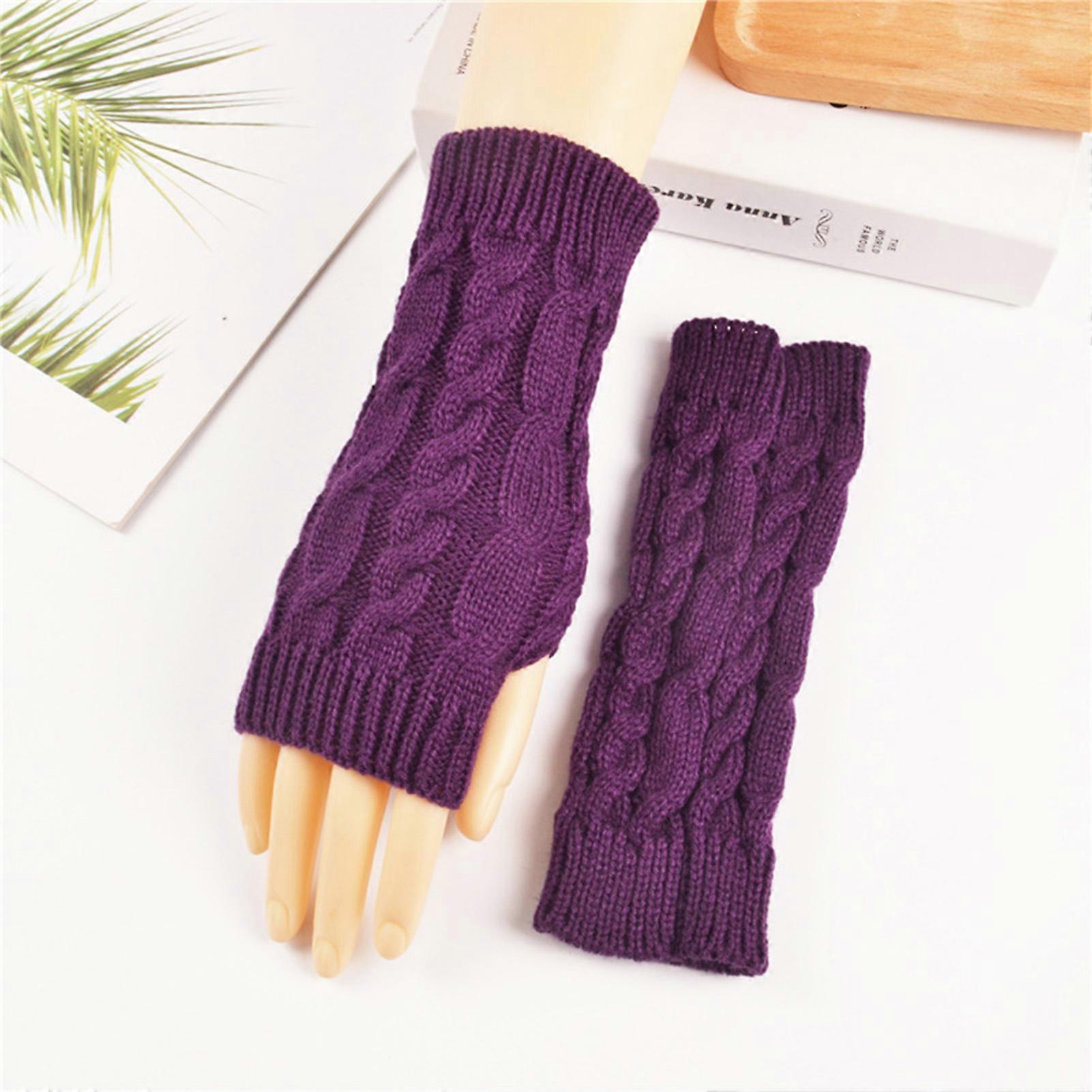 Winter Thermal Half-finger Gloves Elegant Woolen Twist Pattern Sleeves for Cold Weather Outdoor Cycling
