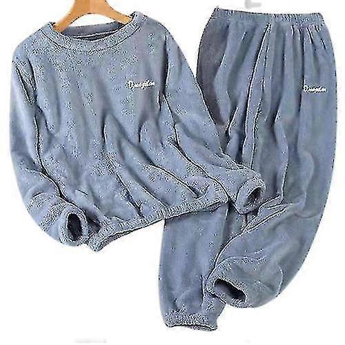 Høst Vinter Menn Pyjamassett Termisk Fleece Tykk Varm Myk Pyjamas Dress Langermet Fritid Hjem Pyjamassett Mannlig Nattøy-Yvan