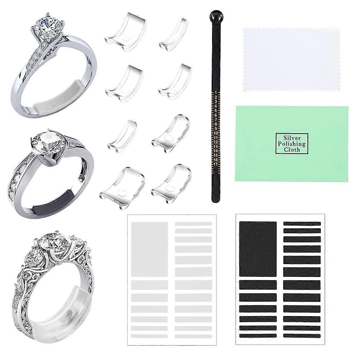 8 Pcs Ring-Size Adjuster for Loose Rings Transparent Invisible Ring Adapter Kit with Silverware Pol