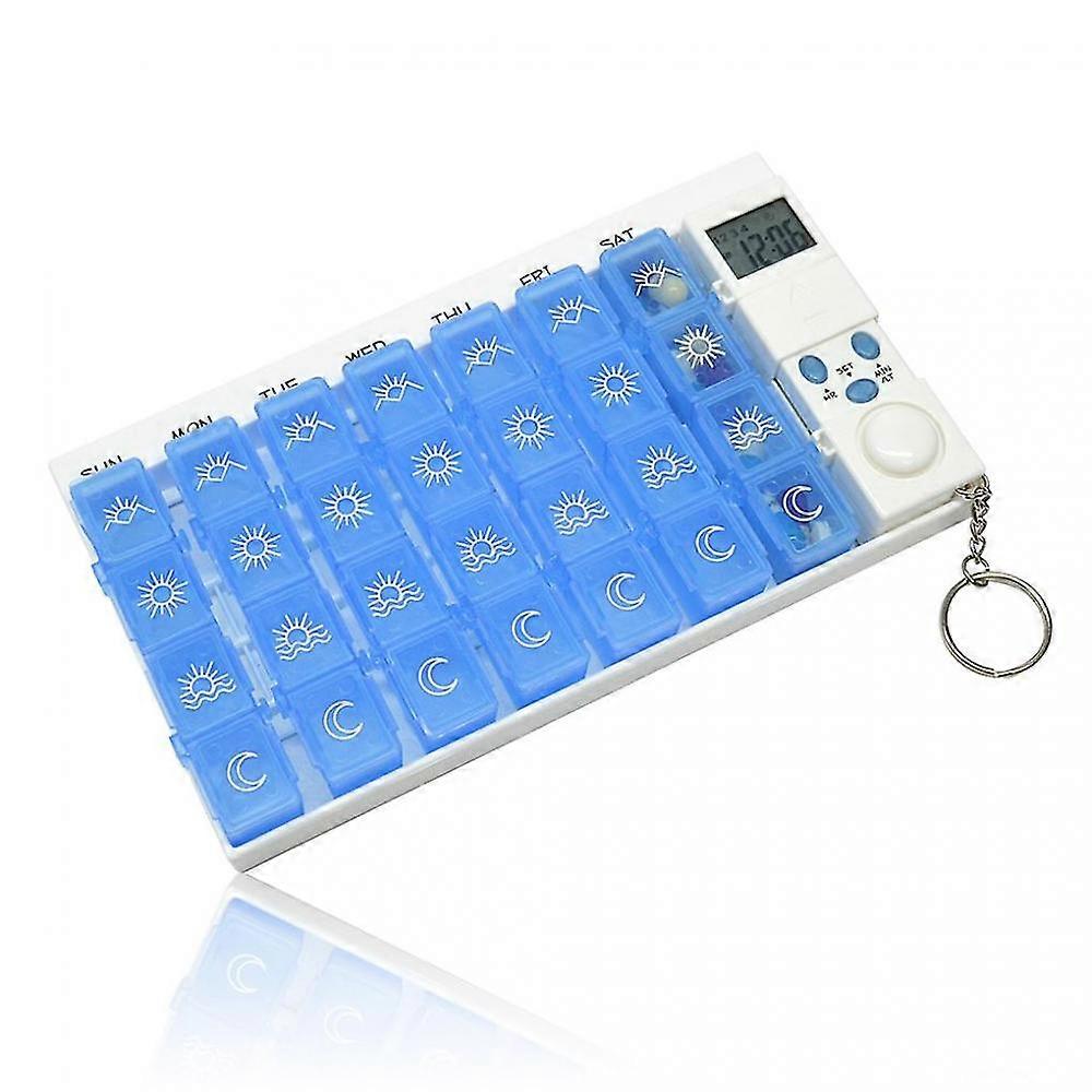 Household Plastic 7 Days 28 Slots Pill Reminder Box With Electronic