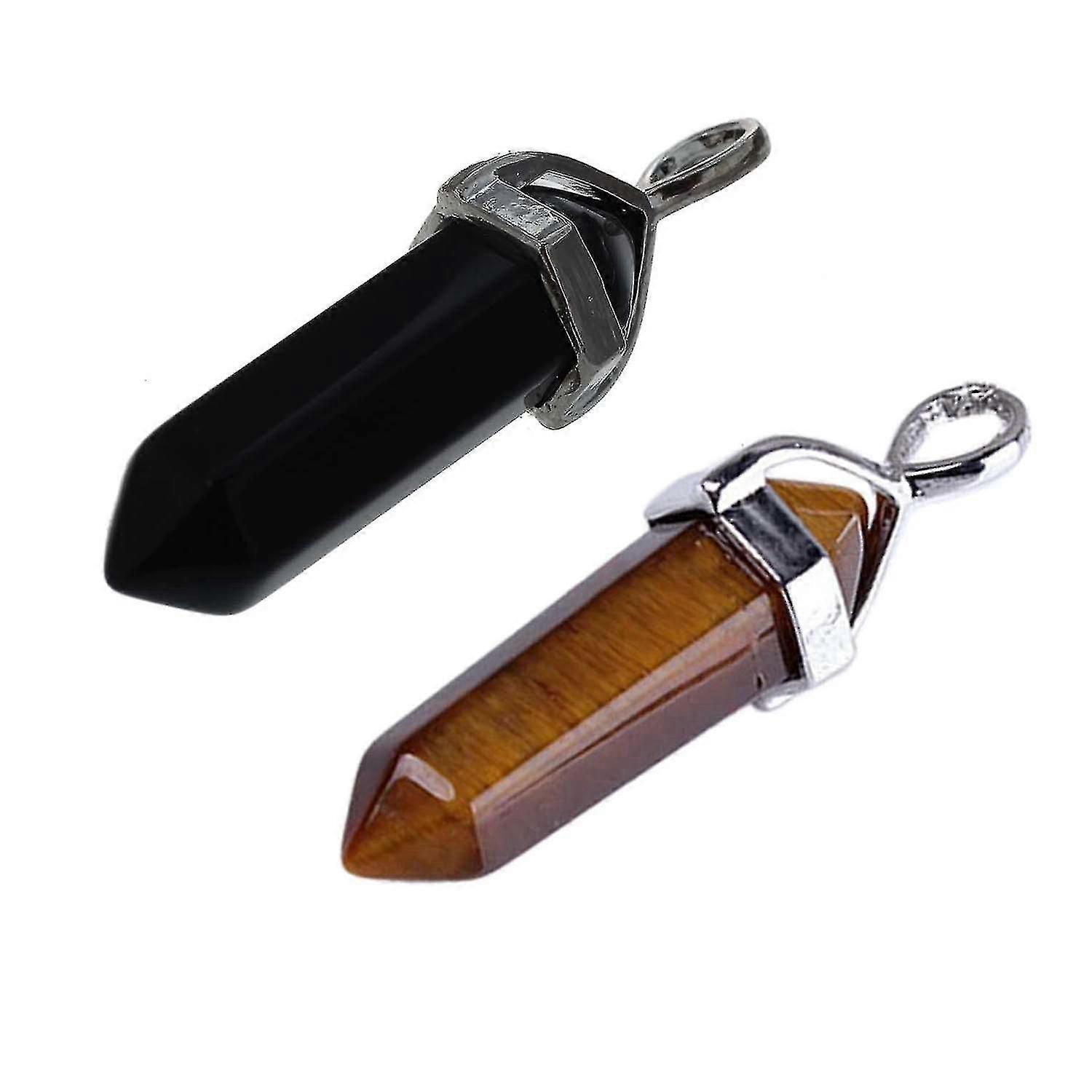 Hexagonal Columns Pendant Compatible With Necklace -silver Tone, Tiger Eye