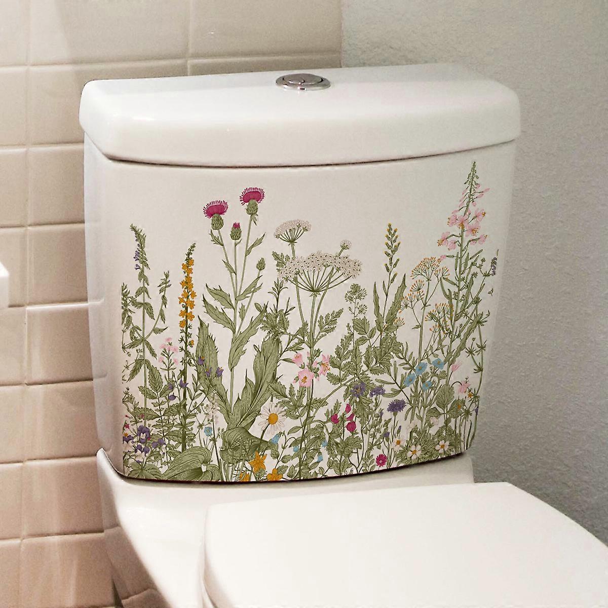 Plant Leaves Flowers Toilet Seat Lid Stickers Self-Adhesive Bathroom Wall Green Leaf Floral Decals DIY Removable Waterproof Sticker,35*25cm
