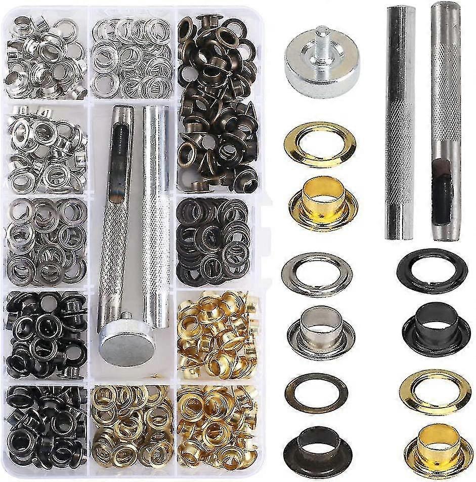 200pcs Sewing Eyelets 6mm Grommets Kit Metal Eyelets -with 3pcs Tools And Storage Box-4 Colors