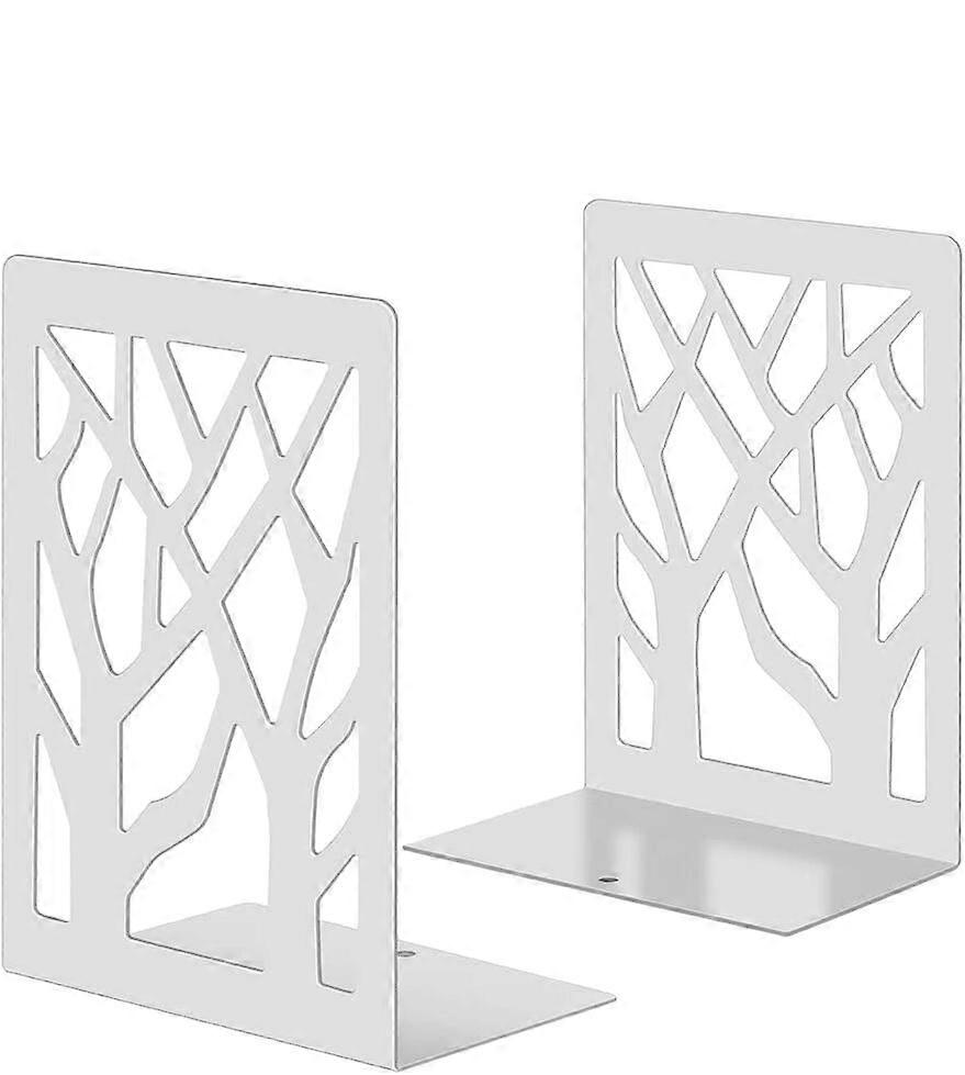 Metal Bookends Press Wedge Design Book Stopper, Bookmark Included, Sturdy Bookends for Bookshelf, Library, Office, Schools, Bookstore, Set of 2 White