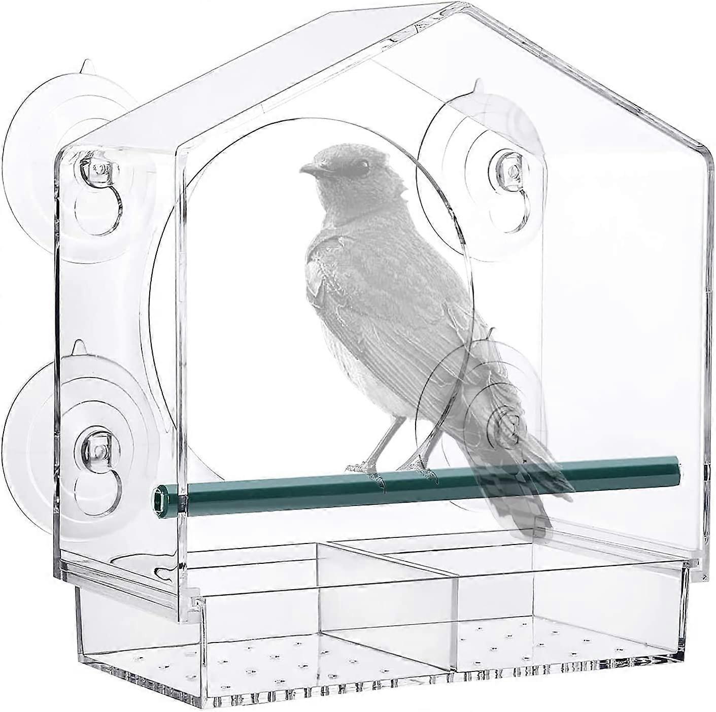 Strong Suction Large Capacity Window Bird Feeder with Removable Seed Tray and Drain Hole for Feeding Small Wild Birds, 21.5cmX20.5cmX10cm