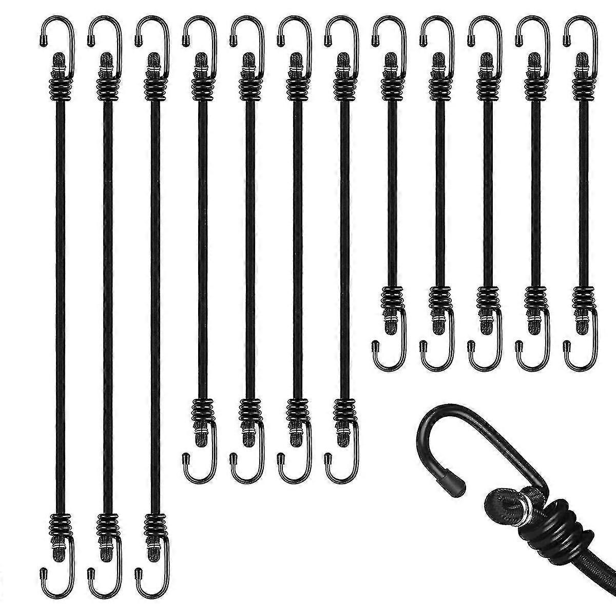 12 Pcs Bungee With Hooks 24, 32, 40 Inches With Metal Hooks Multi Purpose Elastic Bungee Straps
