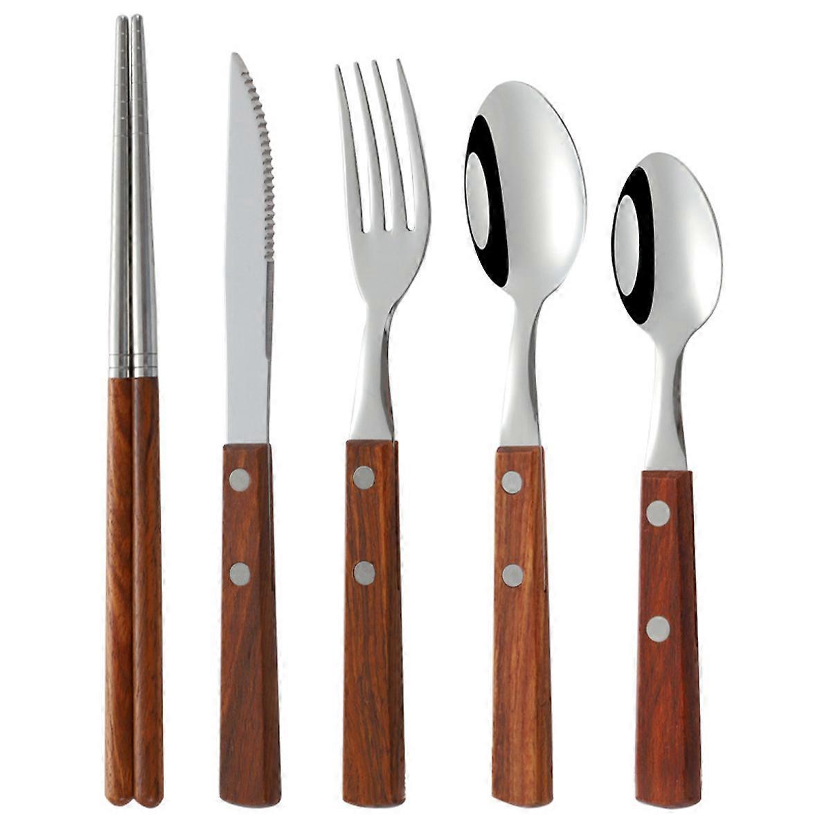tainless Steel travel utensils, 5pc Fork, Spoon, Knife, Chopsticks, Portable Utensils Set, reusable