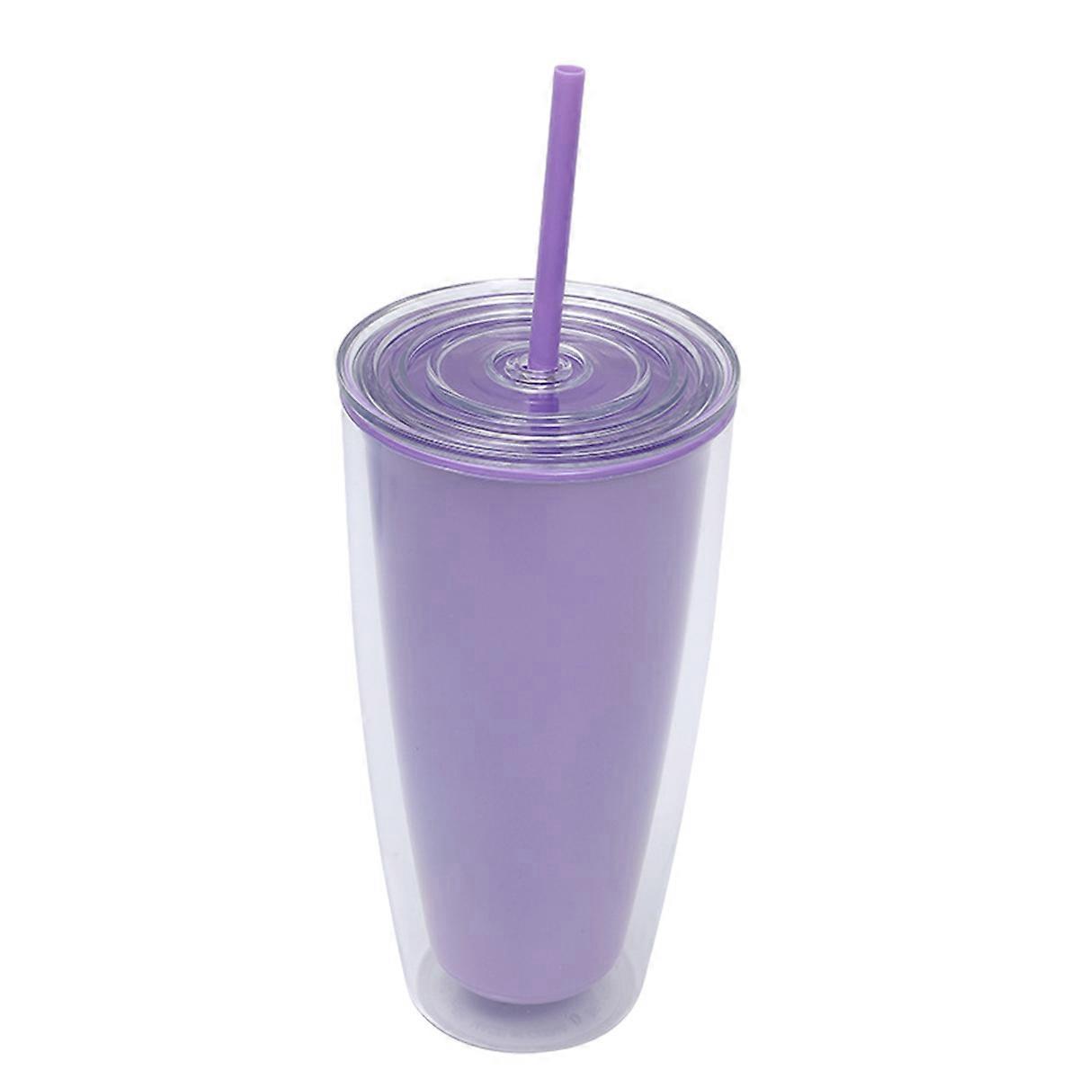 24Oz flat plastic cup with lid and straw, reusable oversized cup, without bisphenol A.