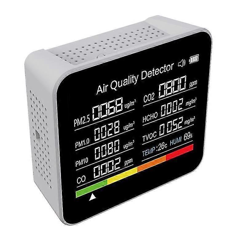 9 In1 Air Quality Monitor Meter Carbon Dioxide Detector TVOC HCHO PM2.5 PM1.0 PM10 Temperature Humi