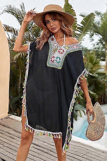 الكروشيه بيكيني بيكيني التستر مع هامش تقليم النساء مثير جوفاء تونيك الشاطئ اللباس الصيف السباحة بدلة ملابس البحر