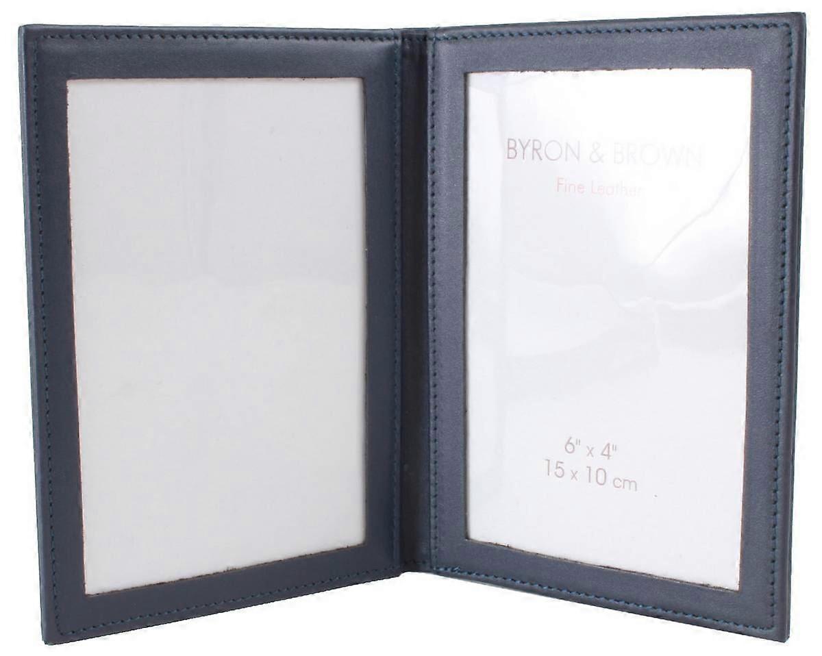 Byron and Brown Folding Nappa Leather 2 Fold 6 x 4 Travel Frame - Navy