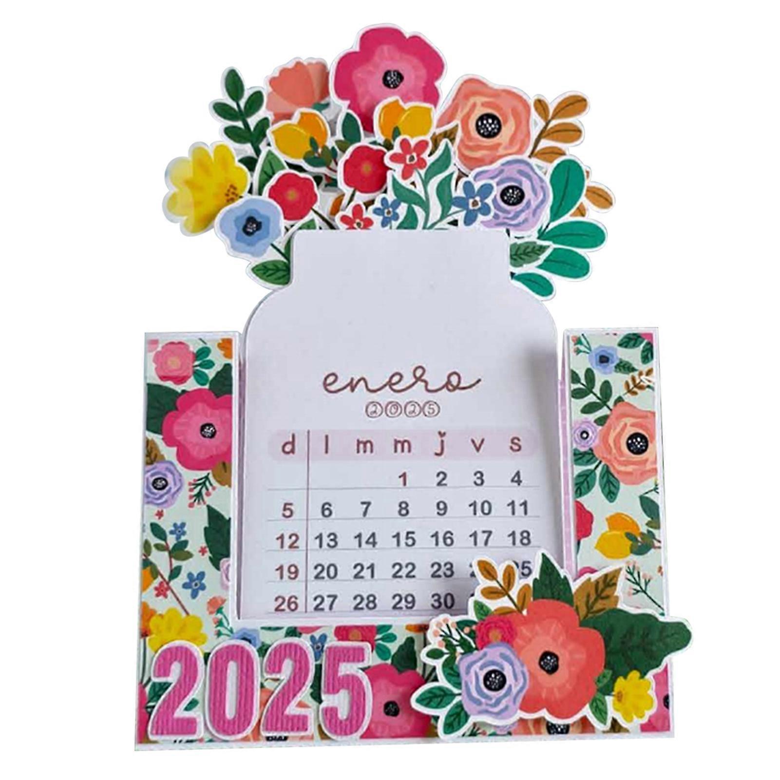 2025 Bloomy Flowers Desk Calendar Unique Pattern Indoor Office Table Calendar for Home