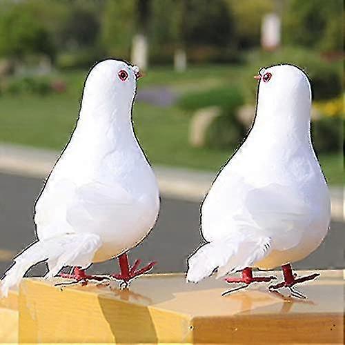 Set Of 2 Artificial Doves With Feathers - Decoration - Pigeon Feather - Bird - Handcraft Statue