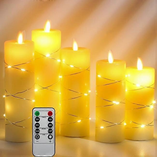 LED candle, battery candle with embedded string, 5 pcs