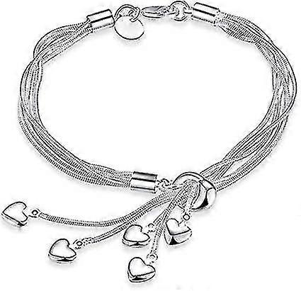 925 Sterling Silver Five-line Chain With Five-heart Bracelet Bangle