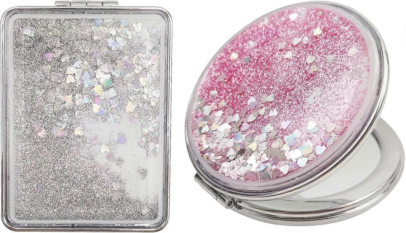 2PCS Small Pocket Mirror 1x/2x Magnifying Makeup Mirror, Portable Travel Mirror, Handbag Mirror Portable Folding Compact Mirror