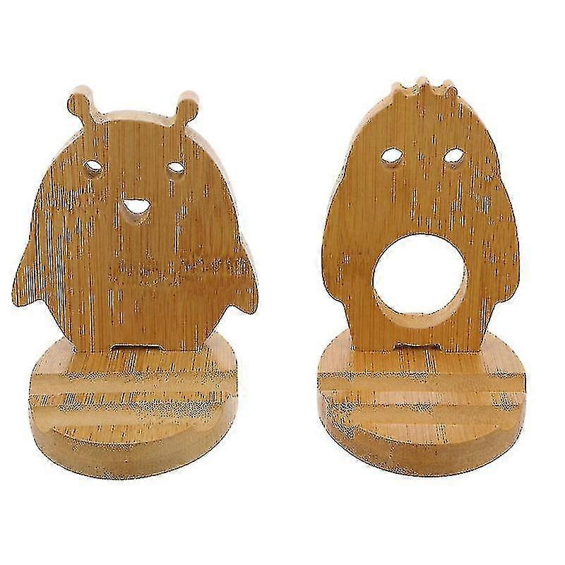 2 Pcs Creative Wood Desktop Phone Tablet Storage Racks Storage Stands For Home