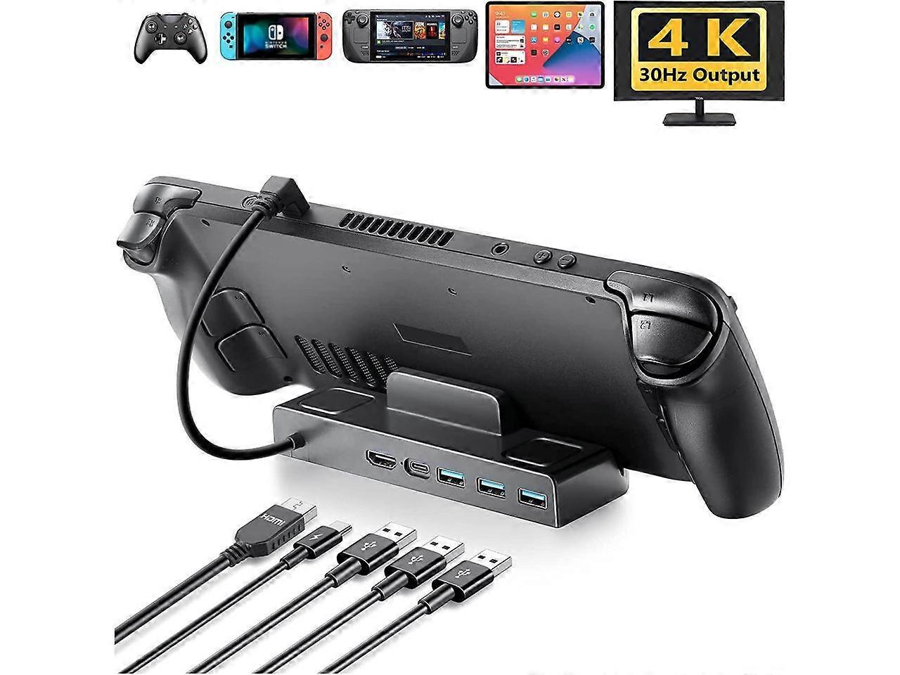 Steam Deck Dock - Docking Station for Steam Deck Stand Base USB-C Hub with HDMI 4K, 3 USB 3.0 & 65W Charging Port For Switch, Tablet, Monitor, Handle