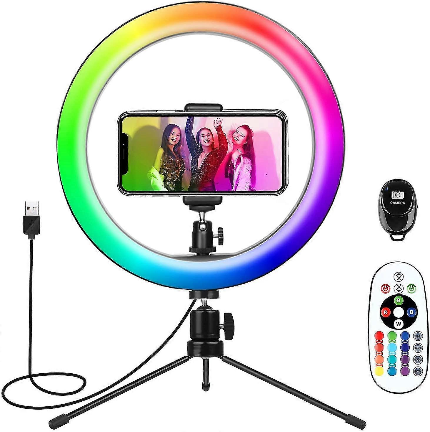 Tripod with Ring Light,Ring Light for iPhone 10'',Phone Ring Light with 16 Colors for YouTube Video/Makeup/Live Stream