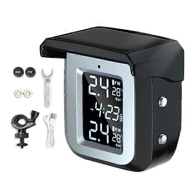 Motor Vehicle Sensors Solar Motorcycle Tire Pressure Detector Wireless Tire Pressure Monitor Monitoring System Waterproof with 2 External Sensors