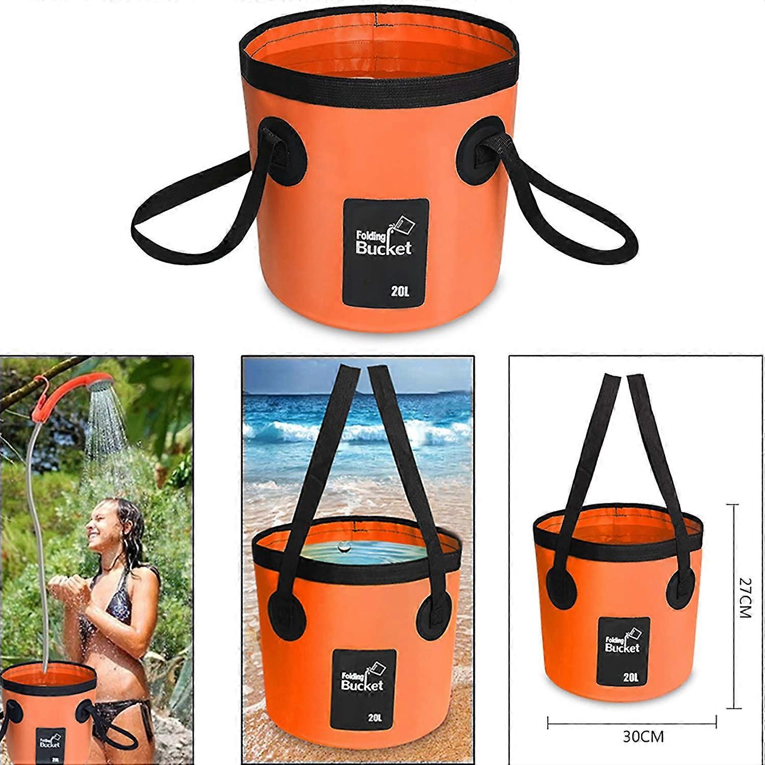 Portable Outdoor Shower Folding Bucket Kit, Camping Shower Head Plug into 12V Cigarette Adapter and Turn Water into Steady Gentle Stream